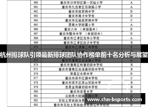 杭州排球队引领最新排球团队协作榜单前十名分析与展望